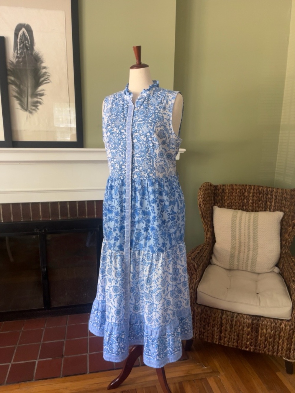 CeCe Floral Cotton Maxi Dress | Blue & White | Cottage Garden | Size XL